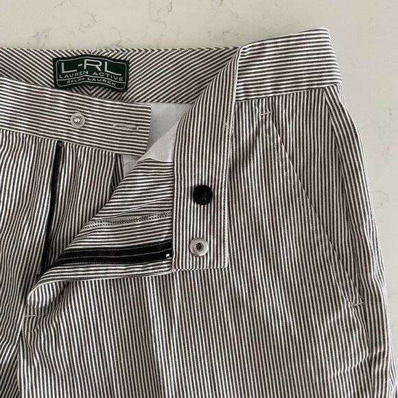 Lauren Ralph Lauren Active Striped 4 Pocket Cotton Bermuda Shorts Tan+White Sz 8 - Picture 10 of 12